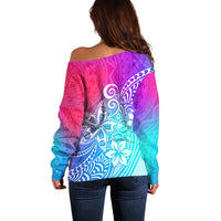 Polynesia Off Shoulder Sweater Plumeria Galaxy Gradient Curves LT7 - Polynesian Pride
