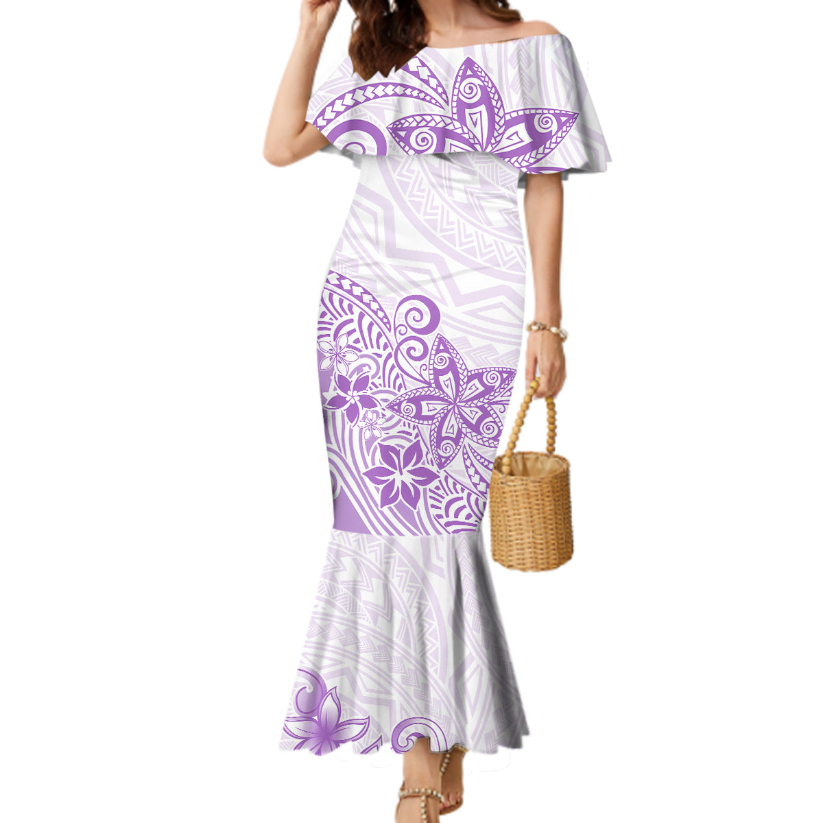 Polynesia Mermaid Dress Plumeria Lavender Curves LT7 Women Purple - Polynesian Pride