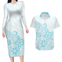 Polynesia Couples Matching Long Sleeve Bodycon Dress and Hawaiian Shirt Plumeria Turquoise Curves LT7 Turquoise - Polynesian Pride