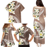 Aloha Hawaii Festive Family Matching Puletasi and Hawaiian Shirt Frangipani Lace Classic - Beige