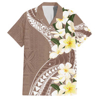 Aloha Hawaii Festive Family Matching Short Sleeve Bodycon Dress and Hawaiian Shirt Frangipani Lace Classic - Beige