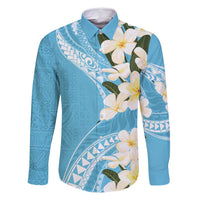Aloha Hawaii Festive Family Matching Tank Maxi Dress and Hawaiian Shirt Frangipani Lace Classic - Turquoise LT7 Dad's Shirt - Long Sleeve Turquoise - Polynesian Pride