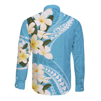 Aloha Hawaii Festive Long Sleeve Button Shirt Frangipani Lace Classic - Turquoise
