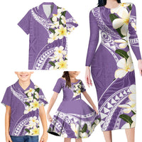 Aloha Hawaii Festive Family Matching Long Sleeve Bodycon Dress and Hawaiian Shirt Frangipani Lace Classic - Lavender