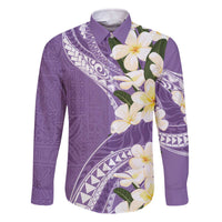 Aloha Hawaii Festive Family Matching Off The Shoulder Long Sleeve Dress and Hawaiian Shirt Frangipani Lace Classic - Lavender LT7 Dad's Shirt - Long Sleeve Lavender - Polynesian Pride