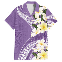 Aloha Hawaii Festive Family Matching Tank Maxi Dress and Hawaiian Shirt Frangipani Lace Classic - Lavender LT7 Dad's Shirt - Short Sleeve Lavender - Polynesian Pride