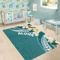 Aloha Hawaii Festive Area Rug Frangipani Lace Classic - Teal