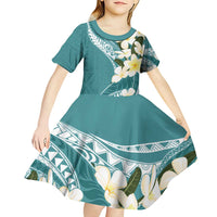 Aloha Hawaii Festive Kid Short Sleeve Dress Frangipani Lace Classic - Teal