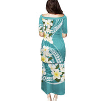 Aloha Hawaii Festive Puletasi Frangipani Lace Classic - Teal