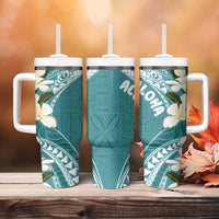 Aloha Hawaii Festive Tumbler With Handle Frangipani Lace Classic - Teal