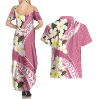 Aloha Hawaii Festive Couples Matching Summer Maxi Dress and Hawaiian Shirt Frangipani Lace Classic - Rosy