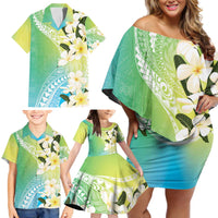 Aloha Hawaii Festive Family Matching Off Shoulder Short Dress and Hawaiian Shirt Frangipani Lace Classic - Summer Vibes
