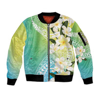 Aloha Hawaii Festive Sleeve Zip Bomber Jacket Frangipani Lace Classic - Summer Vibes LT7 Unisex Blue Green - Polynesian Pride
