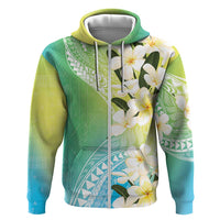 Aloha Hawaii Festive Zip Hoodie Frangipani Lace Classic - Summer Vibes LT7 Zip Hoodie Blue Green - Polynesian Pride