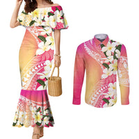 Aloha Hawaii Festive Couples Matching Mermaid Dress and Long Sleeve Button Shirt Frangipani Lace Classic - Spring Vibes