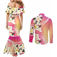Aloha Hawaii Festive Couples Matching Mermaid Dress and Long Sleeve Button Shirt Frangipani Lace Classic - Spring Vibes