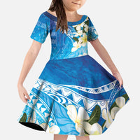 Aloha Hawaii Festive Family Matching Off The Shoulder Long Sleeve Dress and Hawaiian Shirt Frangipani Lace Classic - Oceanic LT7 Daughter's Dress Navy - Polynesian Pride