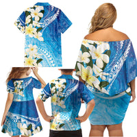 Aloha Hawaii Festive Family Matching Off Shoulder Short Dress and Hawaiian Shirt Frangipani Lace Classic - Oceanic