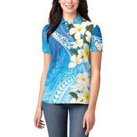 Aloha Hawaii Festive Women Polo Shirt Frangipani Lace Classic - Oceanic