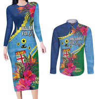 Personalized Malampa Fiji Day Together We Grow Couples Matching Long Sleeve Bodycon Dress and Long Sleeve Button Shirt Special Tapa Mix - Polynesian Pride
