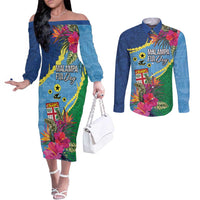 Personalized Malampa Fiji Day Together We Grow Couples Matching Off The Shoulder Long Sleeve Dress and Long Sleeve Button Shirt Special Tapa Mix - Polynesian Pride