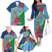 Personalized Malampa Fiji Day Together We Grow Family Matching Off The Shoulder Long Sleeve Dress and Hawaiian Shirt Special Tapa Mix - Polynesian Pride