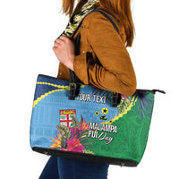 Personalized Malampa Fiji Day Together We Grow Leather Tote Bag Special Tapa Mix - Polynesian Pride