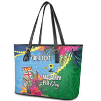 Personalized Malampa Fiji Day Together We Grow Leather Tote Bag Special Tapa Mix - Polynesian Pride