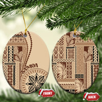 Samoa Siapo Motif Ceramic Ornament Classic Style LT7 Oval Beige - Polynesian Pride