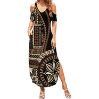 Samoa Siapo Motif Family Matching Summer Maxi Dress and Hawaiian Shirt Classic Style - Black Ver LT7 Mom's Dress Black - Polynesian Pride