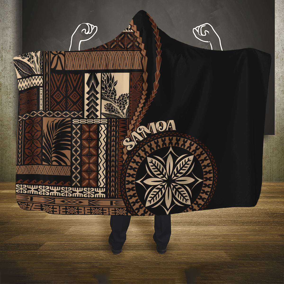 Samoa Siapo Motif Hooded Blanket Classic Style - Black Ver LT7 One Size Black - Polynesian Pride