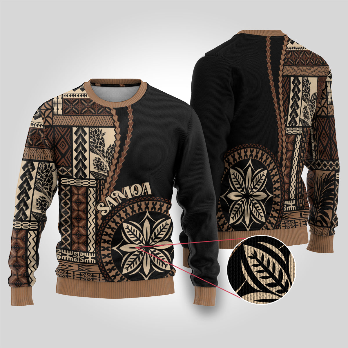 Samoa Siapo Motif Ugly Christmas Sweater Classic Style - Black Ver LT7 Black - Polynesian Pride