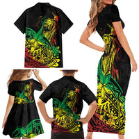 Personalised Reggae Jawaiian Festive Family Matching Short Sleeve Bodycon Dress and Hawaiian Shirt Mix Polynesian