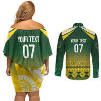 Cook Islands Rugby Custom Couples Matching Off Shoulder Short Dress and Long Sleeve Button Shirt Kuki Avaiki - Polynesian Pride