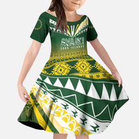 Cook Islands Rugby Custom Family Matching Off Shoulder Maxi Dress and Hawaiian Shirt Kuki Avaiki LT7 Daughter's Dress Yellow Green - Polynesian Pride