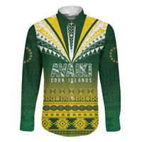 Cook Islands Rugby Custom Family Matching Puletasi and Hawaiian Shirt Kuki Avaiki LT7 Dad's Shirt - Long Sleeve Yellow Green - Polynesian Pride