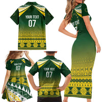 Cook Islands Rugby Custom Family Matching Short Sleeve Bodycon Dress and Hawaiian Shirt Kuki Avaiki - Polynesian Pride