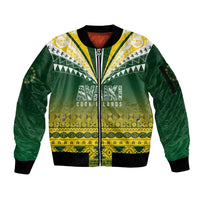 Cook Islands Rugby Custom Sleeve Zip Bomber Jacket Kuki Avaiki LT7 Unisex Yellow Green - Polynesian Pride
