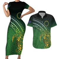 Cook Islands Rugby Kuki Avaiki Couples Matching Short Sleeve Bodycon Dress and Hawaiian Shirt Tribal Turtle - Polynesian Pride