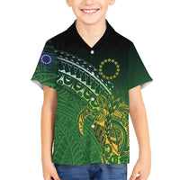Cook Islands Rugby Kuki Avaiki Family Matching Mermaid Dress and Hawaiian Shirt Tribal Turtle LT7 Son's Shirt Dark Green - Polynesian Pride