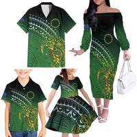Cook Islands Rugby Kuki Avaiki Family Matching Off The Shoulder Long Sleeve Dress and Hawaiian Shirt Tribal Turtle - Polynesian Pride