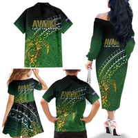 Cook Islands Rugby Kuki Avaiki Family Matching Off The Shoulder Long Sleeve Dress and Hawaiian Shirt Tribal Turtle - Polynesian Pride