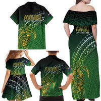 Cook Islands Rugby Kuki Avaiki Family Matching Off Shoulder Maxi Dress and Hawaiian Shirt Tribal Turtle - Polynesian Pride
