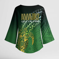 Cook Islands Rugby Kuki Avaiki Kimono Sleeve Blouse Tribal Turtle - Polynesian Pride