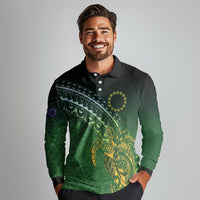 Cook Islands Rugby Kuki Avaiki Long Sleeve Polo Shirt Tribal Turtle - Polynesian Pride