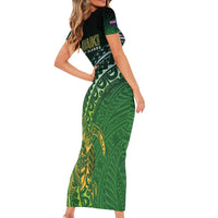 Cook Islands Rugby Kuki Avaiki Short Sleeve Bodycon Dress Tribal Turtle - Polynesian Pride
