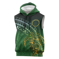 Cook Islands Rugby Kuki Avaiki Sleeveless Hoodie Tribal Turtle LT7 Dark Green - Polynesian Pride