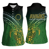 Cook Islands Rugby Kuki Avaiki Women Sleeveless Polo Shirt Tribal Turtle - Polynesian Pride