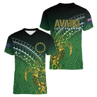 Cook Islands Rugby Kuki Avaiki Women V-Neck T-Shirt Tribal Turtle - Polynesian Pride