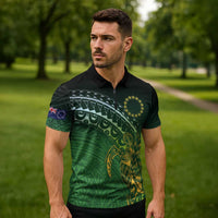 Cook Islands Rugby Kuki Avaiki Zipper Polo Shirt Tribal Turtle - Polynesian Pride
